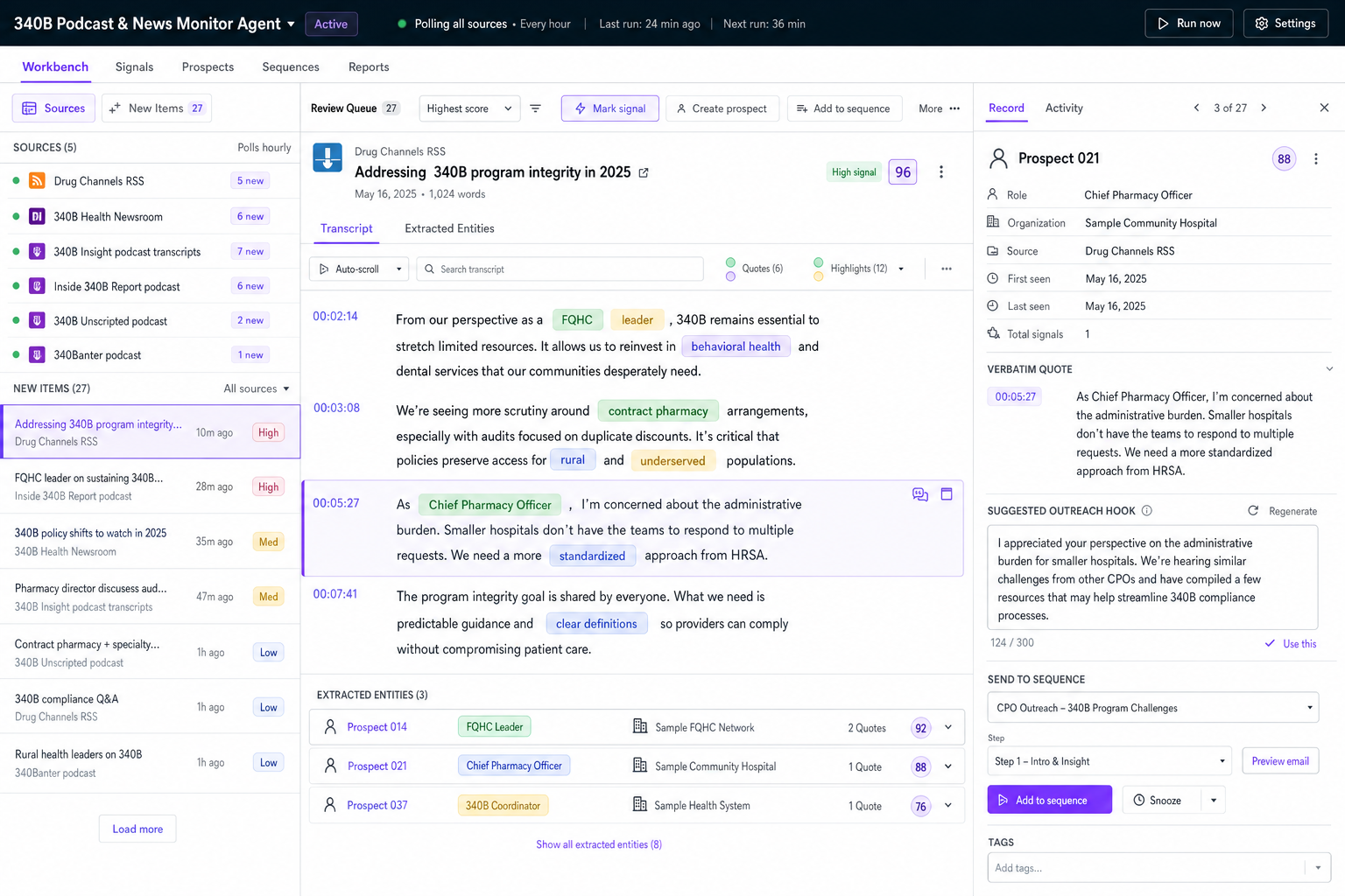 340b Podcast & News Monitor Agent workflow preview