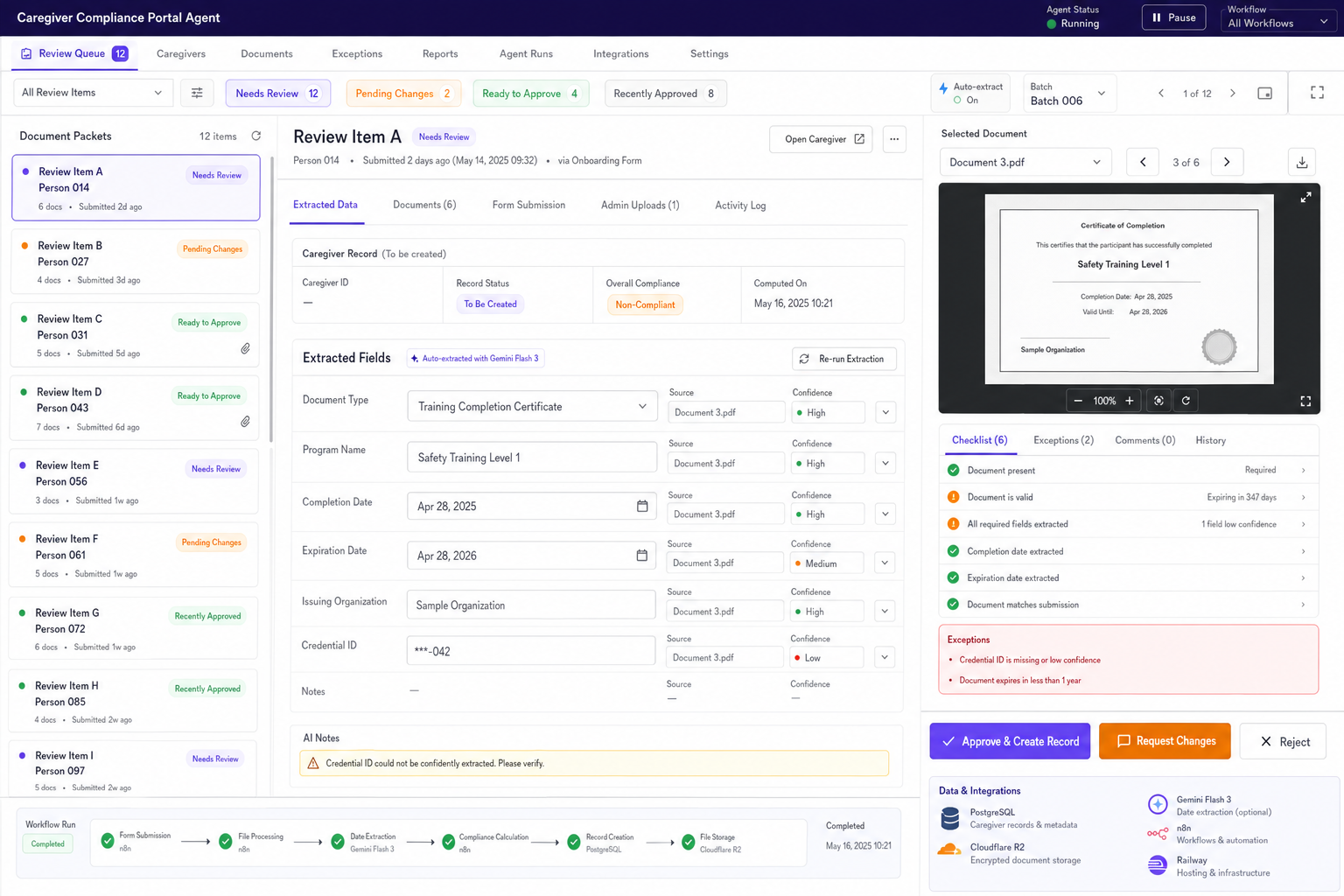 Caregiver Compliance Portal Agent workflow preview