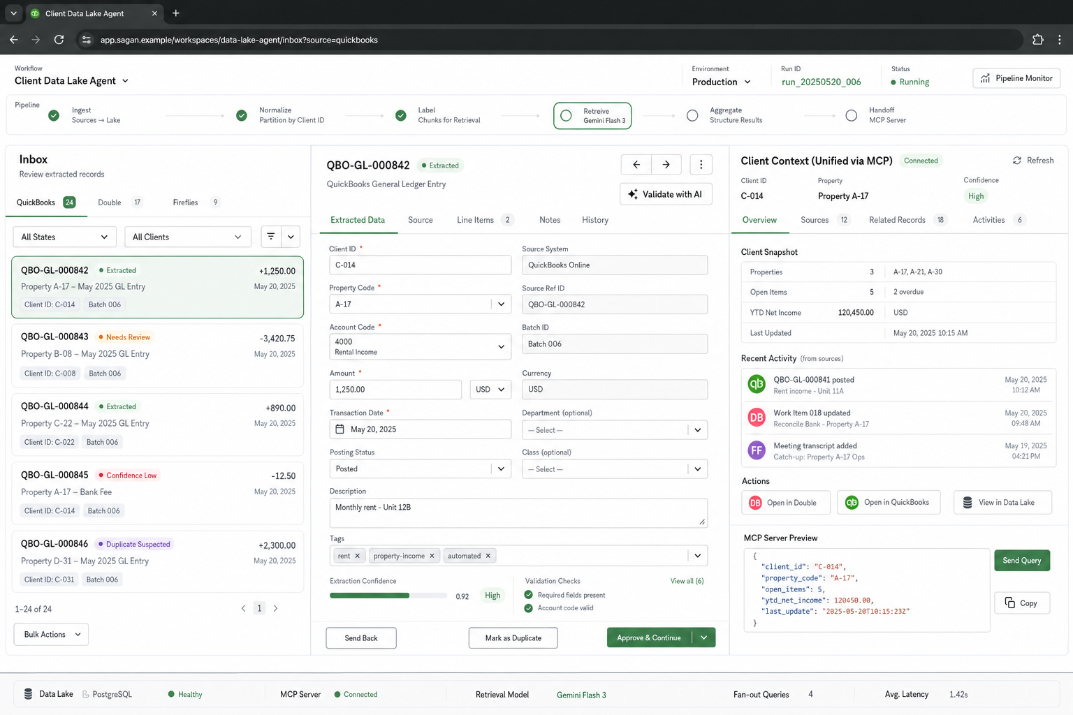 Client Data Lake Agent workflow preview
