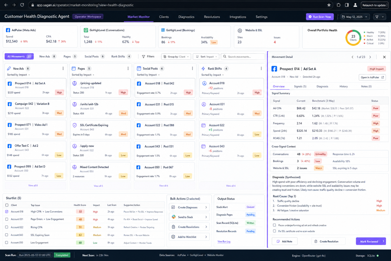Customer Health Diagnostic Agent workflow preview