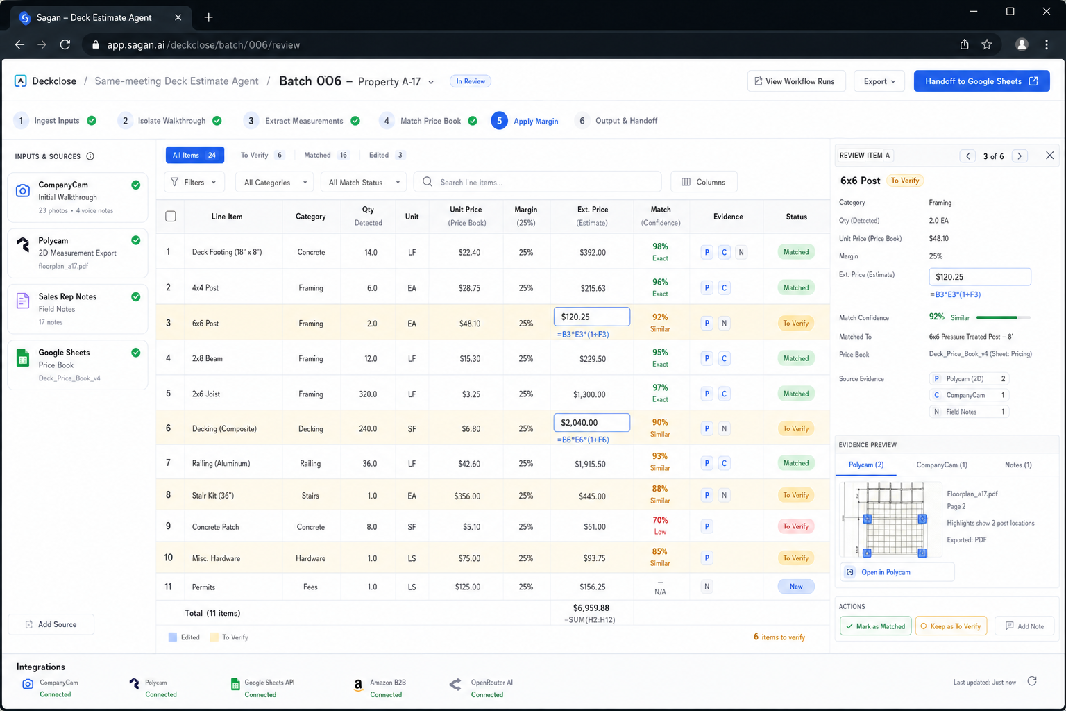 Deckclose – Same-meeting Deck Estimate Agent workflow preview