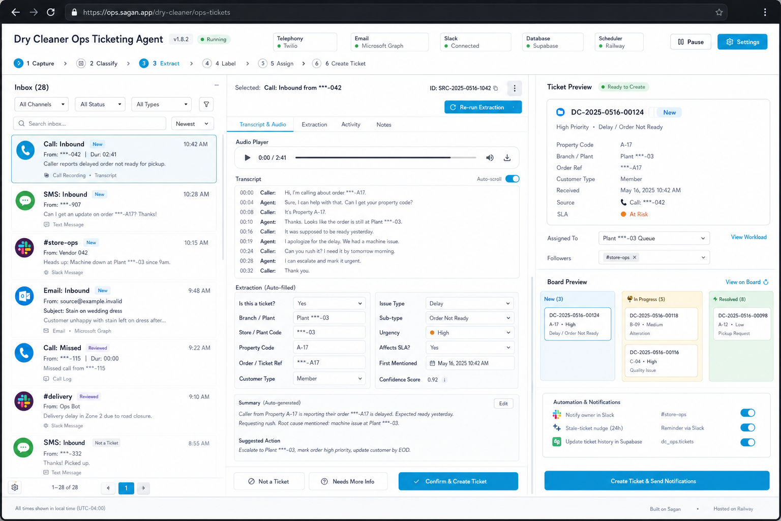 Dry Cleaner Ops Ticketing Agent workflow preview