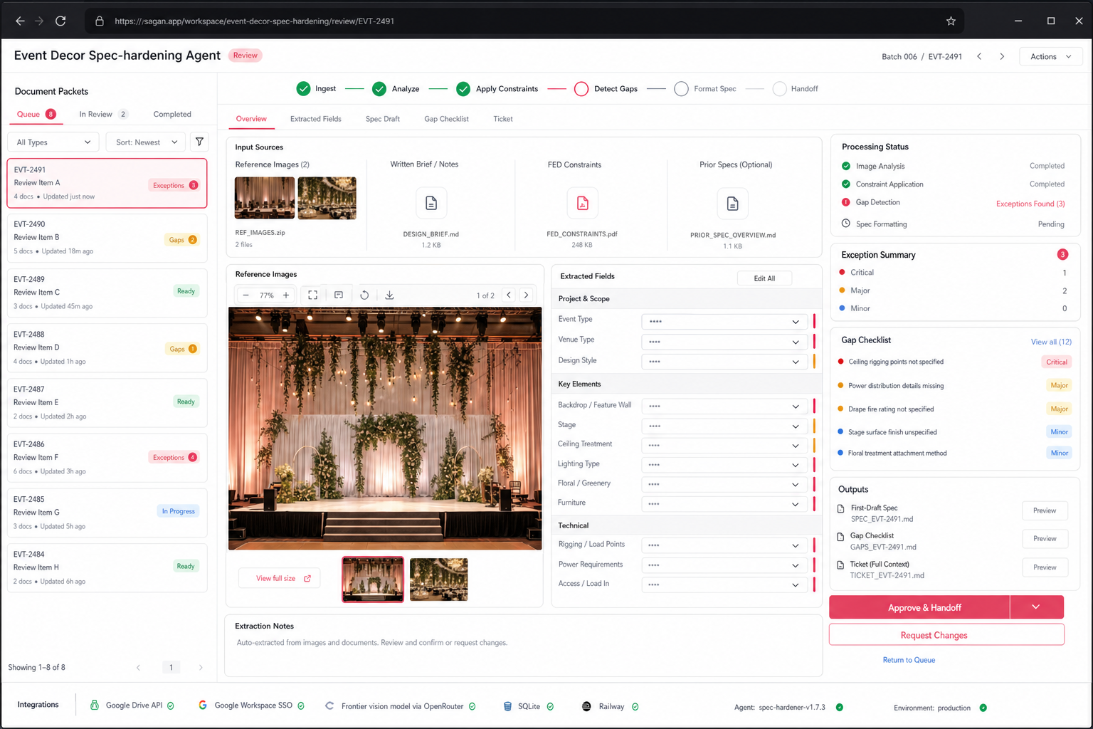Event Decor Spec-hardening Agent workflow preview