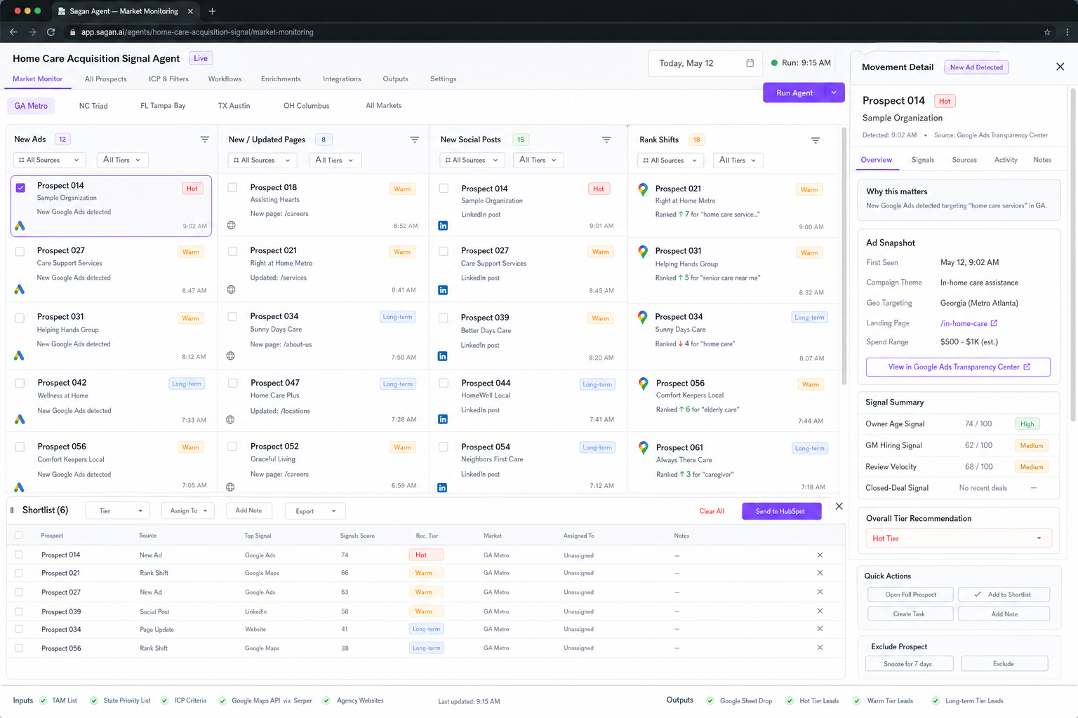 Home Care Acquisition Signal Agent workflow preview