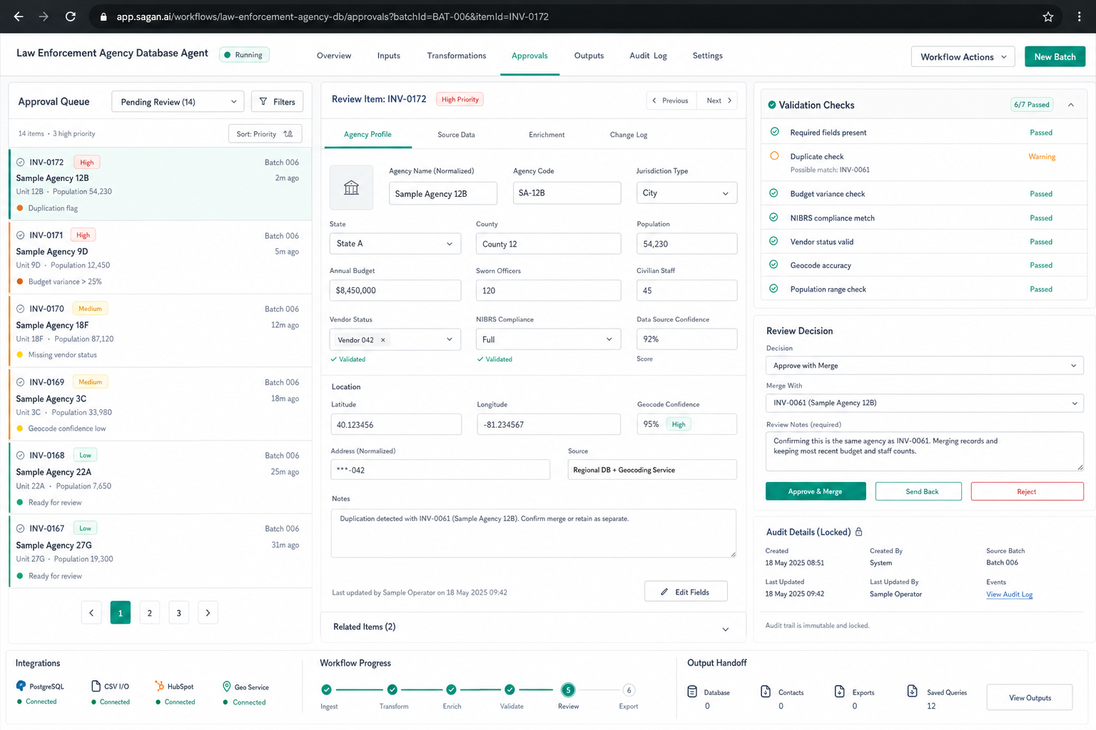 Law Enforcement Agency Database Agent workflow preview