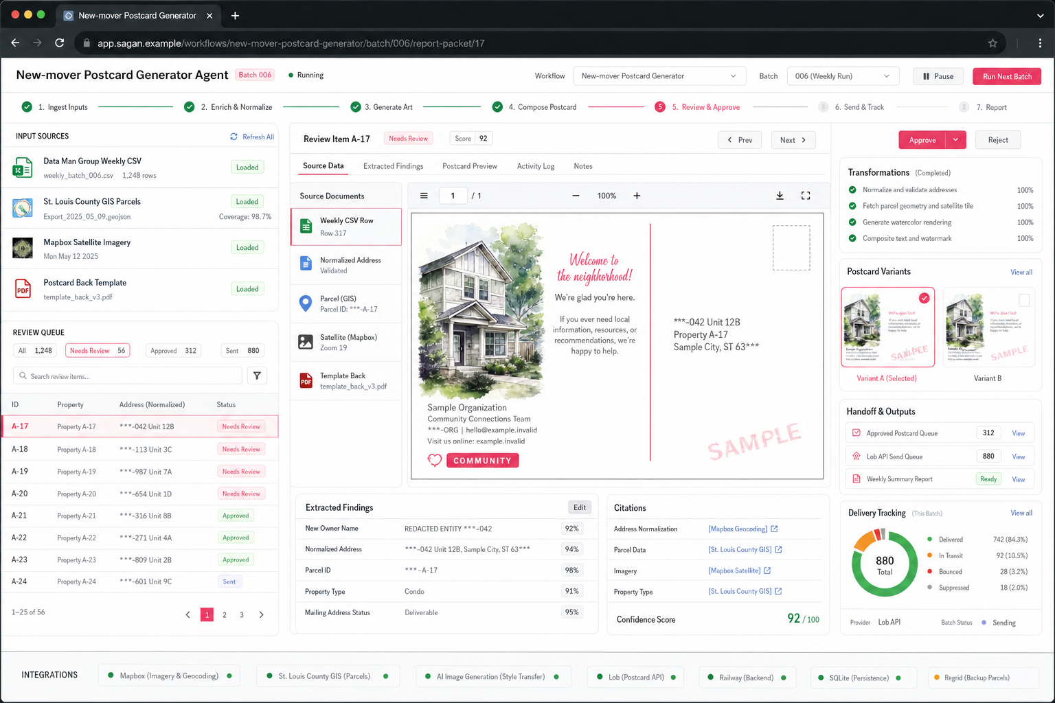 New-mover Postcard Generator Agent workflow preview