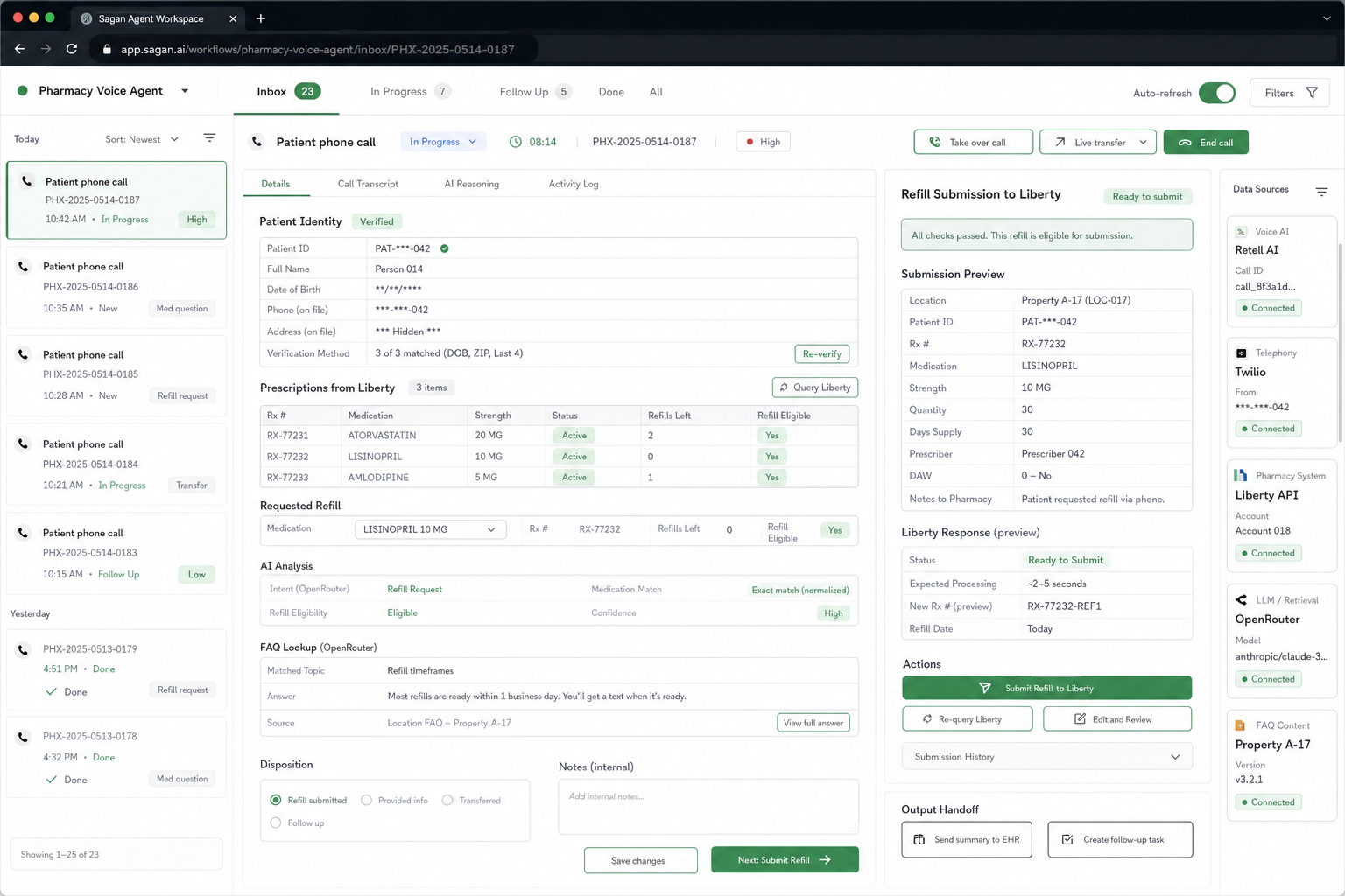 Pharmacy Voice Agent workflow preview