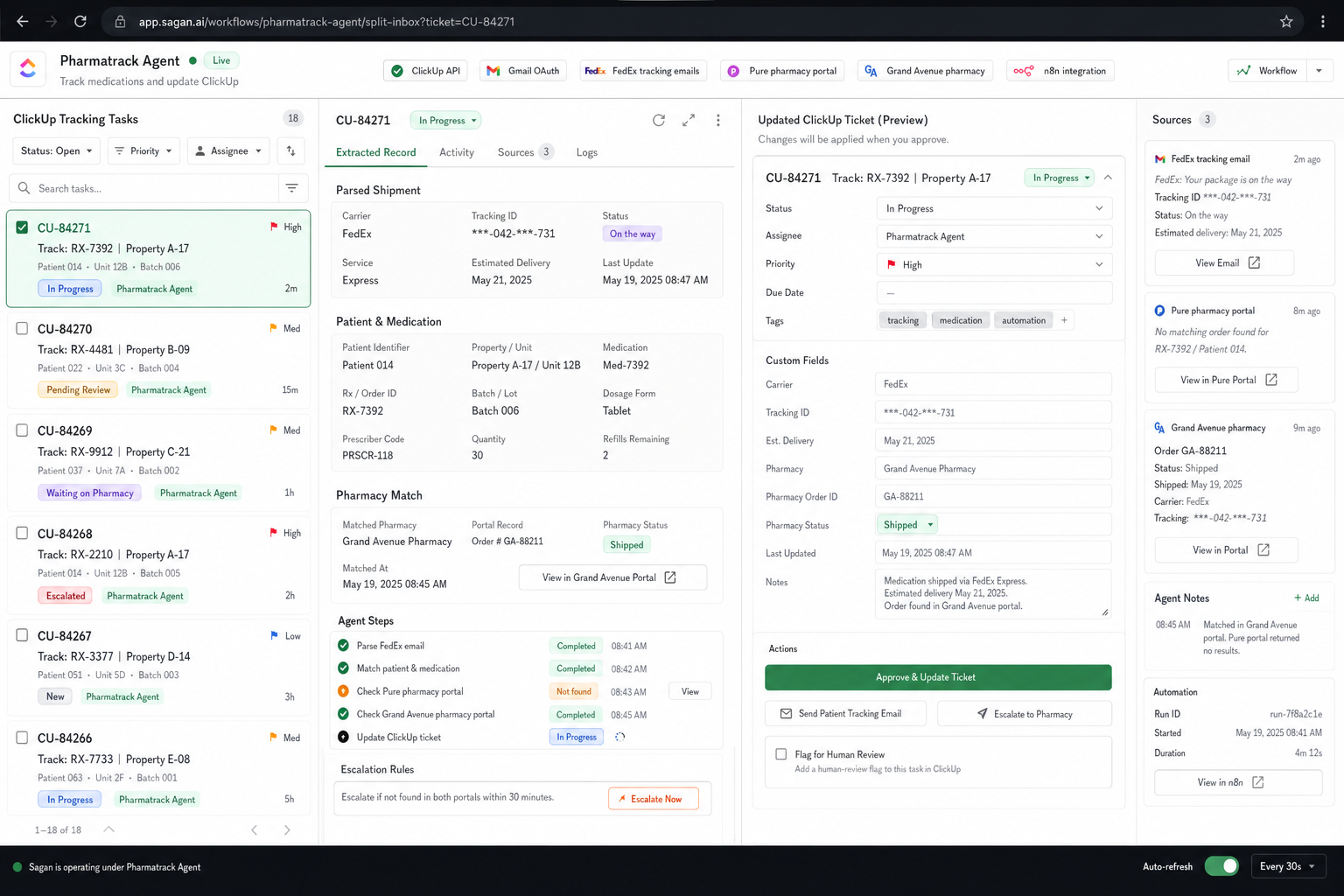 Pharmatrack Agent workflow preview