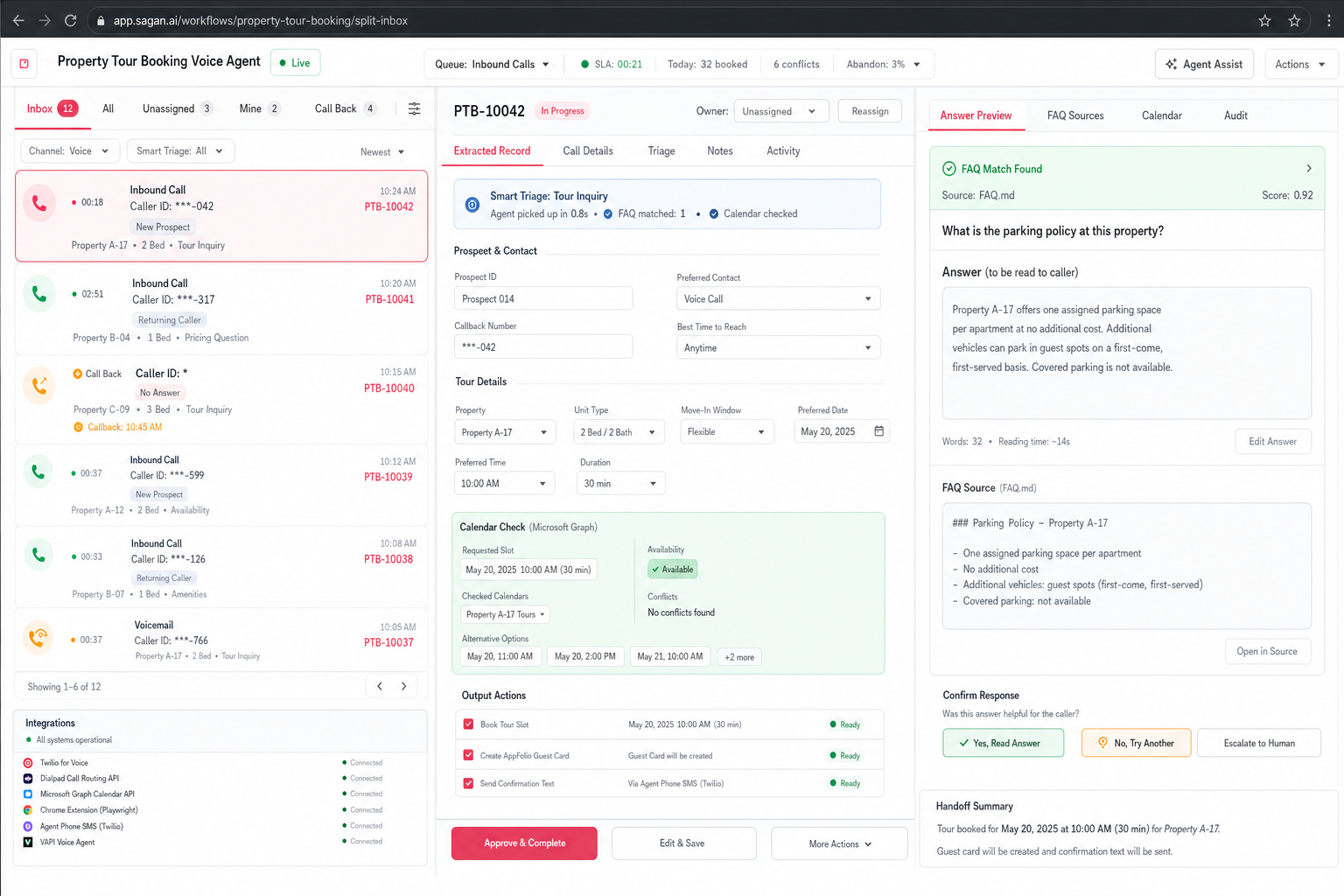 Property Tour Booking Voice Agent workflow preview