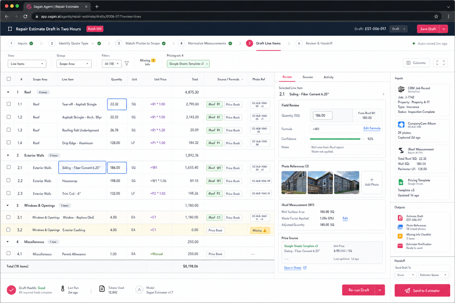 Repair estimate draft in two hours, not five workflow preview