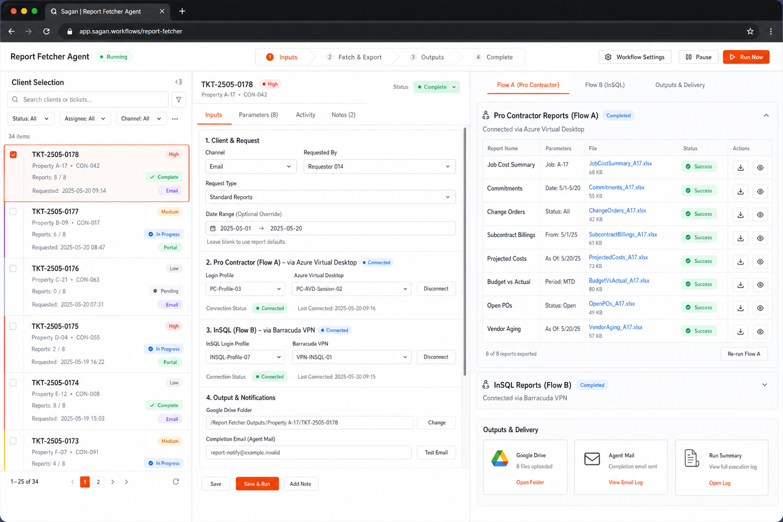 Report Fetcher Agent workflow preview
