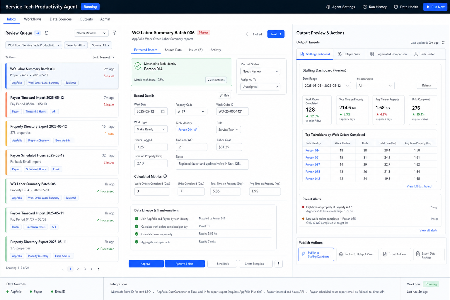 Service Tech Productivity Agent workflow preview