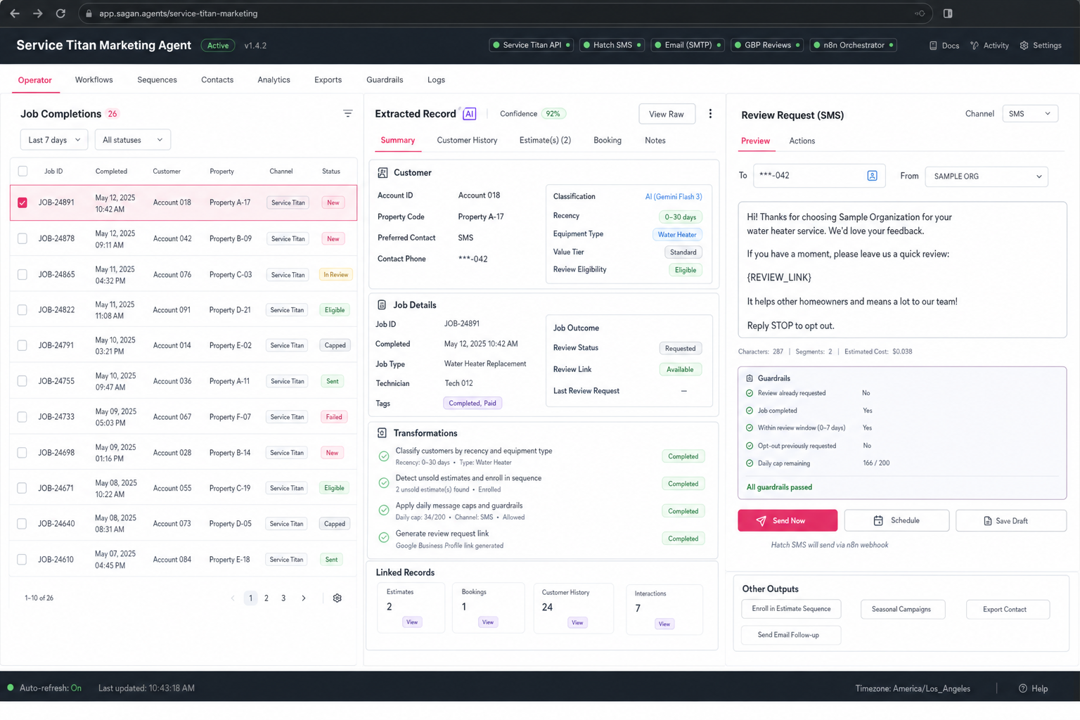 Service Titan Marketing Agent workflow preview