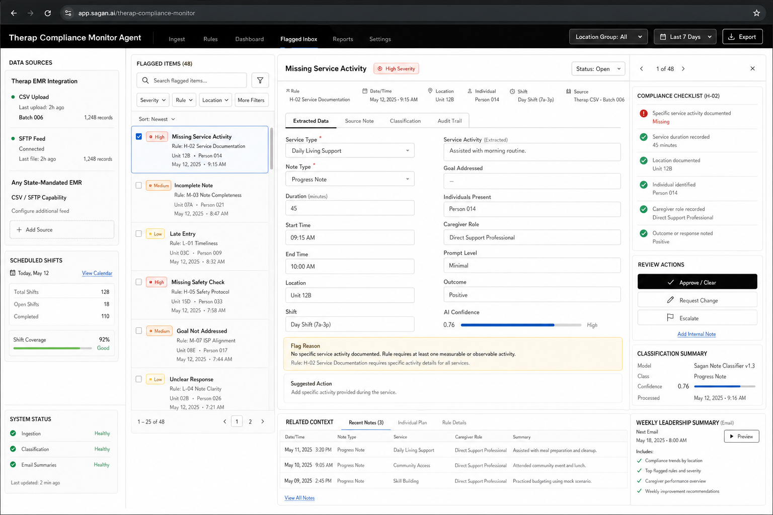 Therap Compliance Monitor Agent workflow preview