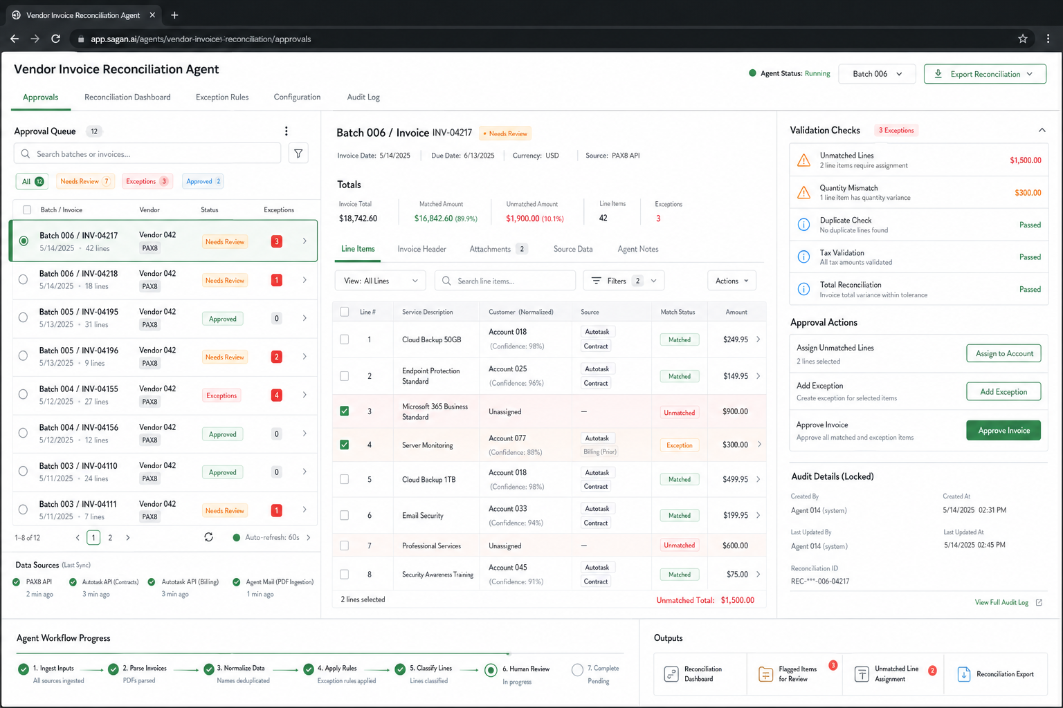 Vendor Invoice Reconciliation Agent workflow preview