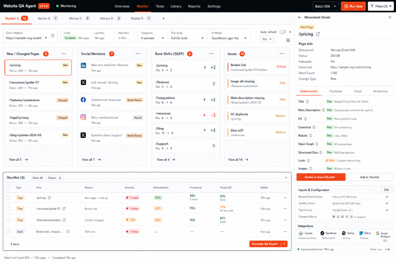 Website QA Agent workflow preview