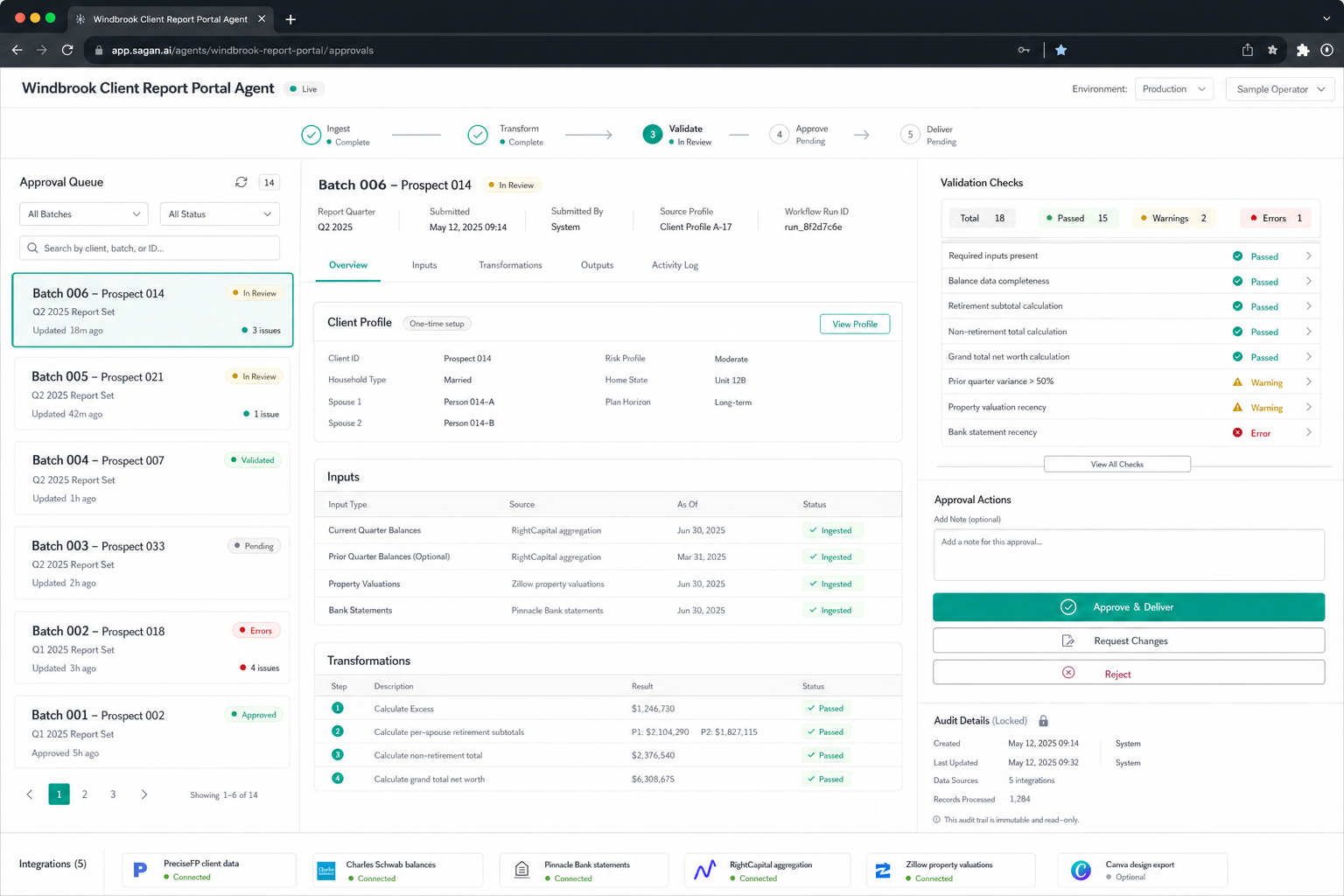 Windbrook Client Report Portal Agent workflow preview